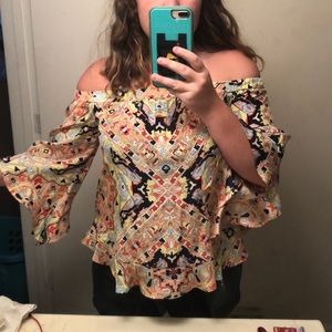 ALICE AND TRIXIE silk off the shoulder blouse